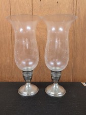 Sterling Silver Duchin Candle Holders With Hurricane Globes - a Pair picture