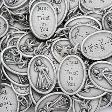 100 Divine Mercy Medals Bulk Silver Plated Made in Italy — Catholic Gifts picture