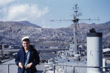 Kodak 35mm Slide 1950s Red Border Kodachrome Handsome Sailor Pea Coat on Ship picture
