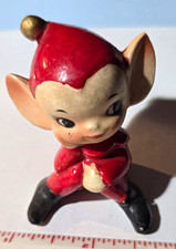 Vintage Ceramic Elf Figurine, Red Hat, Black Boots, left one repaired reglued picture