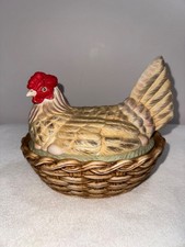 Vintage Ceramic Hen on Nest Large 8 Inches Farmhouse Rustic HON picture