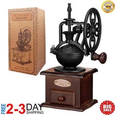 Antique Vintage Manual Coffee Grinder Hand Crank Wooden Coffee Bean Grinder Mill picture