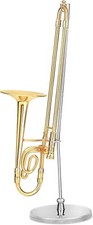 Gold Trombone Musical Instrument Miniature Replica with Case - Size 5.5 in. picture