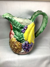 1988 Fitz & Floyd Thanksgiving Calypso Fruit Grapes Apples Majolica Pitcher 84 picture
