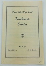 Twin Falls High School Baccalaureate Exercises Program May 1952 Idaho ID picture