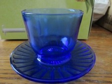 Macbeth-Evans 1930's Art Deco Cobalt Blue Petalware  Cup with Attached Saucer picture