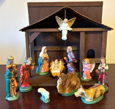 Vintage Paper Mache Nativity 12 Piece Set with Creche Made in Italy Holy Family picture