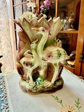 Vintage Ceramic Bird Planter Vase Cranes Waterfowl Woodland Majolica Style picture