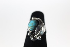 Vintage Native American Navajo Silver Feather &Turquoise Southwest Arizona Ring  picture