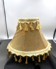 Vintage Victorian French Beige/Gold Tassels Fabric Lamp Shade 13” X 11.5” GC picture