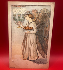 1908 Antique Swedish Christmas Postcard Ruth Milles Angel God Jul Postmark Stamp picture
