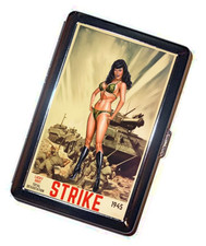 Bettie P.  1945 pinup Cigarette Case Retro Handmade STRIKE Metal Wallet Stash picture