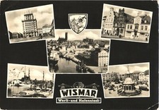 Wismar Germany Multi-View Harbor Port City Chrome Postcard GDR Era Posted picture