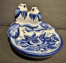 Russian Blue White Porcelain Bird Dish Vintage picture