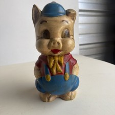 Vintage Ceramic Porky Pig Piggy Bank Handpainted 6 in Collectible Kids Toy Bank picture