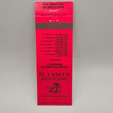 Vtg El Cancun Mexican Restaurant Matchbook Cover Charlotte NC SC Gastonia picture