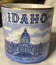 Vtg Idaho Capital Boise Fishing Lake Souvenir Coffee Mug Japan IAAC Blue White picture