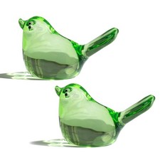 Set of 2 Handmade Glass Bird Figurine Blown Glass Birds Ornament Crystal Art ... picture