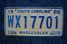 1988 South Carolina WHOLESALER Dealer License Plate picture