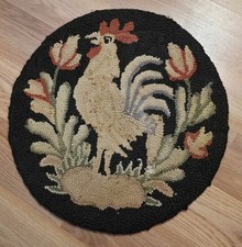 Antique Textile Cape Guild Hand Made Cotton Hooked Rug Seat Pad - Rooster 15.5