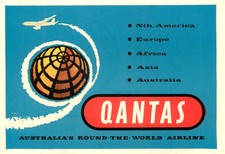 QANTAS AIRLINE ~AUSTRALIA~ Beautiful Old Luggage Label / MINT Condition, c. 1955 picture