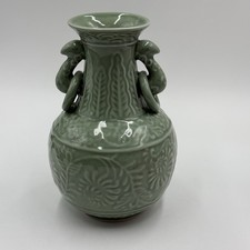 Celedon Elephant Double Handled Andrea By Sadek Chopsticks Vase Floral Pattern picture