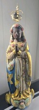 polychrome Black Madonna wood statue 17.5