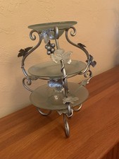 Three Tiered Tuscan Server Seafoam Green/pewter Beautiful Perfect picture