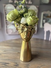 Beautiful Woman Ceramic Gold Vase With Green Peonies picture