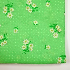 3.5Yds Vtg Flocked Fabric White Flowers on Green Dressmaking Semi Sheer Yardage picture