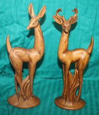 Vintage Maddux Of California Ceramic Buck & Doe Deer Brown Figurines 1959 12” picture