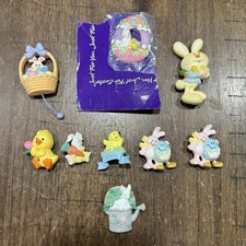 9 Vtg Brooches Pins Easter Bunny Chicks Egg Spring Russ, (Hallmark~New) GUC picture