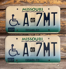 2007 Missouri Automobile License Plate Matched Pair / Set DISABLED A 7MT picture