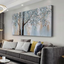 Aerart Blue Grey Abstract Tree Wall Art 24X48 Framed Wall Decor Artwork Canvas picture