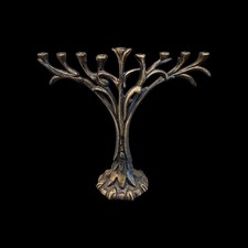 Vintage Signed David Klass 1998 Tree of Life Brass Hanukkah Menorah 12.25tx13.5w picture