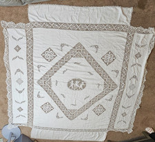 VTG Filet Lace Bedspread Tablecloth Cherubs Angels Putti Cutwork 80x85