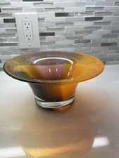 Contemporary Burnt Orange & Brown Blown Art Glass Bowl picture