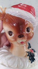 Vtg. Berman & Anderson Christmas Reindeer In Santa Hat Music Box 1971 Works READ picture