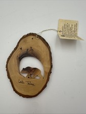 NWT Lake Tahoe Grizzly Bear Olivewood Bark Slice Ornament Holy Land picture