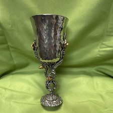 Pewter wine Judaica Goblet Cup, Vine & Rose Stem, 