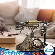 Vintage Gold Rotary Corded Desk Phone Retro-Style Landline Telephone picture