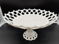 Westmoreland Doric Lace Milk Glass Compote 3 Column Pedestal Stem 11.5