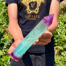 2.15LB Natural Rainbow Fluorite Column Quartz Crystal Rod Point Gemstone Healing picture