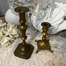 Vtg Solid Brass Candlestick Holders Mismatched Pair Taper Candle Holders 9