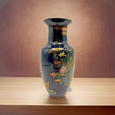 Vintage Toyo Kiko Blue Japanese Porcelain Vase Hand Painted Floral 7.5” picture