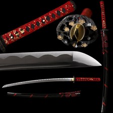KATOKU Red Sakura Theme Japanese Samurai Katana Sword Battle Ready Full Tang picture