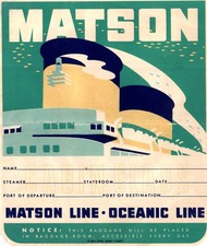MATSON LINE VINTAGE STEAMSHIP LUGGAGE LABEL picture