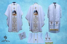 White Gothic Vestment and mass set with NATIVITY Embroidery Casula,CHRISTMAS, picture