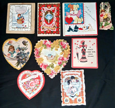 VTG Antique Valentine's Day Cards Lot Of 9 1920s-1950s Die Cut Embossed Ephemera picture