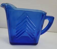 Hazel Atlas Cobalt Blue Depression Glass Chevron Creamer Pitcher picture
